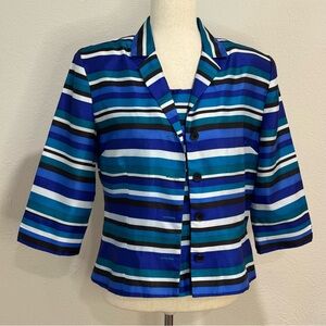 Sag Harbor Blue & Teal 2 Pc Striped Jacket and Tank Size 10